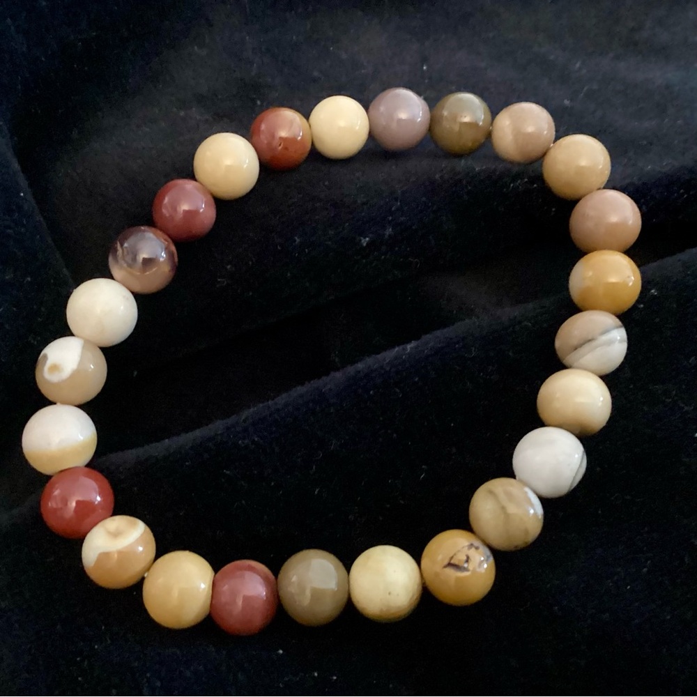 Genuine Stone Mookite Elastic Bracelet Natural Gold Beige Browns